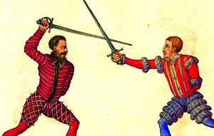 Tycho Brahe in sword fighting - an artists rendition