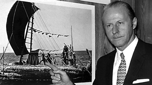 Thor with a photograph of his raft